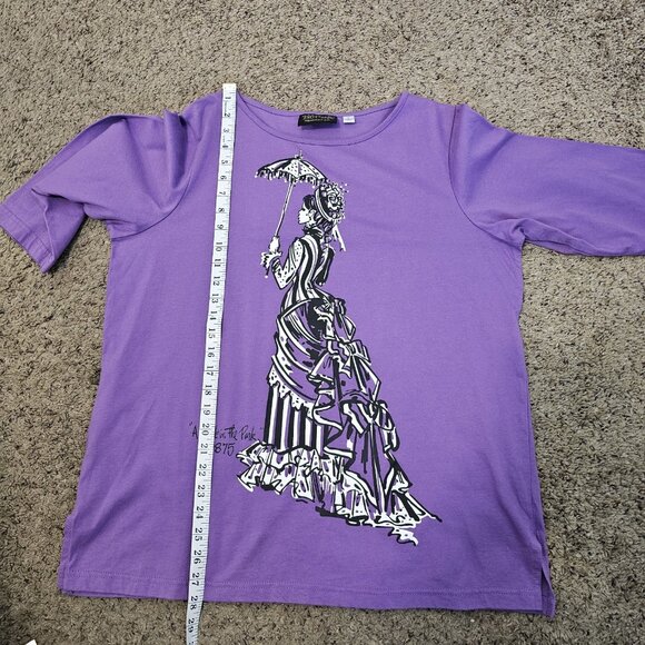 Bob Mackie A Walk In The Park 1875 Steampunk Purple Graphic 3/4 Sleeve Top L - Picture 10 of 10
